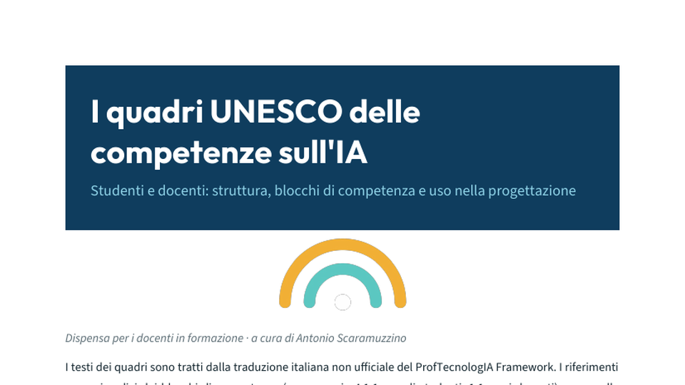 Prima pagina della dispensa sui quadri UNESCO